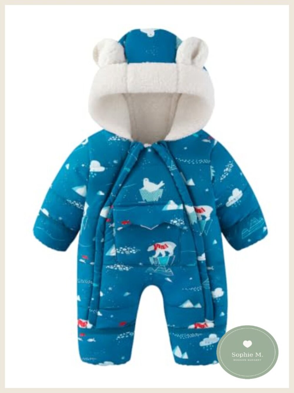 Baby Winter Snowsuit Fleece Lined Water Resistant Bear Hood